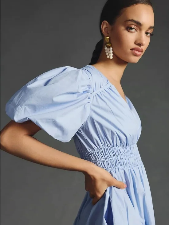 💫ANTHROPOLOGIE💫 Moon River Smocked Puff-Sleeve Dress - Picture 3 of 5